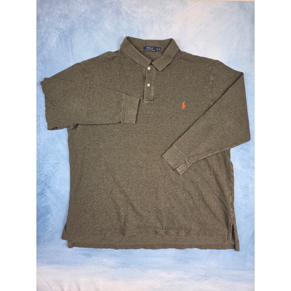 Polo Ralph Lauren Men's Polo 3XLT Olive Green Long Sleeve Orange Pony Big Tall